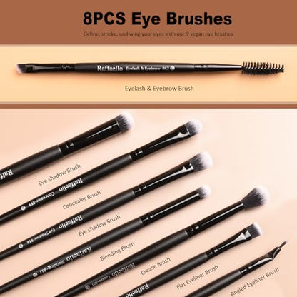 Raffaello Makeup Brushes 15Pcs Makeup Brush Set Premium Synthetic Powder Foundation Contour Blush Concealer Eye Shadow Blending Liner Make Up Brush Kit - color: Black