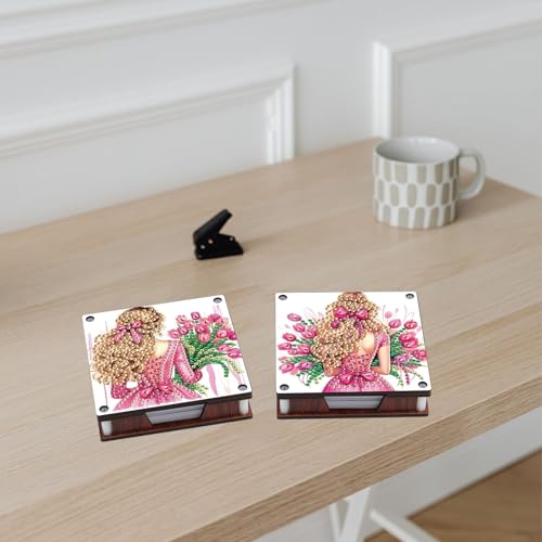 JISHSHAY 2 PCS Diamond Art Note Box Woman Diamond Painting Memo Boxes Flower Gem Painting Gem Art Memo Pad Holder Mosaic Kits for Adults Embroidery Kit Note Pad Holder, Contains 120 Sheets of Paper - color: Woman 4