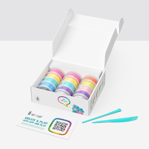 Hey Clay 15 Cans Set - Colourful Modelling Kids Air-Dry Clay 15 Cans with Sculpting Tools and Fun Interactive Instructions for Children Age 3+ (Rainbow Unicorns) - style: Rainbow Unicorns