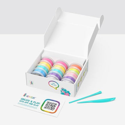 Hey Clay 15 Cans Set - Colourful Modelling Kids Air-Dry Clay 15 Cans with Sculpting Tools and Fun Interactive Instructions for Children Age 3+ (Rainbow Unicorns) - style: Rainbow Unicorns
