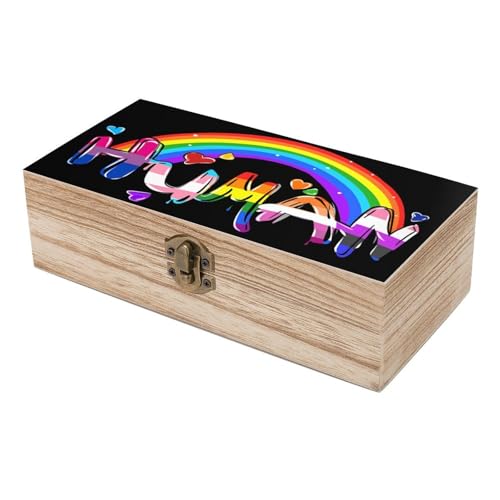 Human LGBTQ Pride Rainbow Flag Jewelry Box Wooden Rustic Multi-Purpose Organizer with Front Clasp for Jewelry, Crafts, Accessories & Small Items - color: style