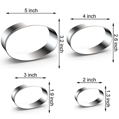 Oval Cookie Cutter Set Large - 5 Inch, 4 Inch, 3 Inch, 2 Inch - Geometric Frame Plaque Cookie Cutters Shapes Molds - Stainless Steel - color: Oval