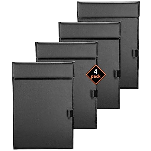 KINGFOM PU Leather Hardboard Office Clipboard, Magnetic Clip A4 Letter Size Clip Boards with Pen Holder for Nurses, Students, Teacher Black 4 Pack - style: 4 PACK × KF-A206-F