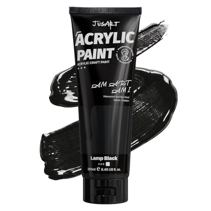 JusArt Black Acrylic Paint, 8.45oz/250ml Large Tube, Heavy Body Rich Pigment, Non-Toxic, Non-Fading Craft Paint for Canvas Wood Metal Fabric Ceramics, Art Supplies for Adults Artists Beginner - color: Black
