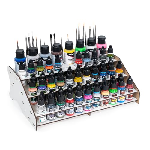Vallejo - Front Paint Organizer Rack for Scale Models and Miniatures, Holds up to 52 Bottles of 18 ml. (0.6 fl.oz.), 8 Bottles of 35 ml. (1.18 fl.oz.) or 60 ml. (2.02 fl.oz.) and 22 Brushes - style: Front Paint & Brush Organizer Rack