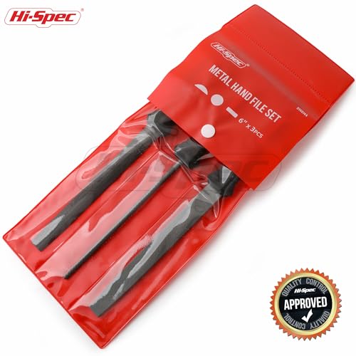 Hi-Spec 3pc Metal Hand File Tool Set Kit. Large Steel Files. Flat, Round & Half-Round for Crafts, Metal & Wood Work - size: 3 pieces
