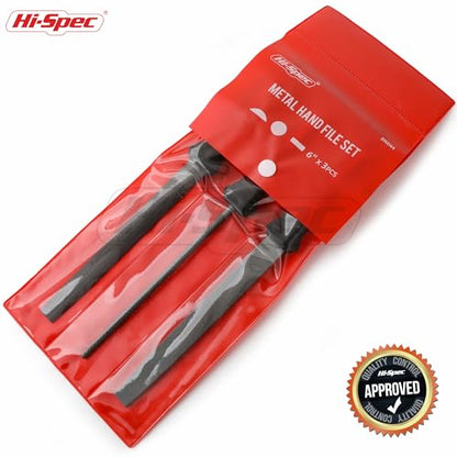 Hi-Spec 3pc Metal Hand File Tool Set Kit. Large Steel Files. Flat, Round & Half-Round for Crafts, Metal & Wood Work - size: 3 pieces