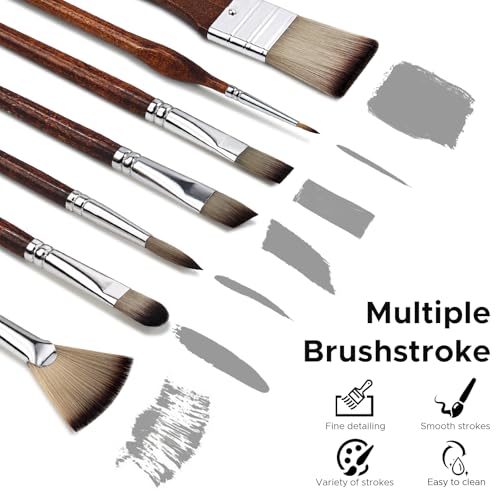 Bougimal 33 Pcs Paint Brush Set, Artist Paint Brushes for Acrylic Painting, Oil, Watercolor, Gouache, with Flat Round Filbert Fan Angle Detail Brush, Suitable for Artists and Beginners (Tawny) - color: Tawny