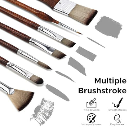 Bougimal 33 Pcs Paint Brush Set, Artist Paint Brushes for Acrylic Painting, Oil, Watercolor, Gouache, with Flat Round Filbert Fan Angle Detail Brush, Suitable for Artists and Beginners (Tawny) - color: Tawny