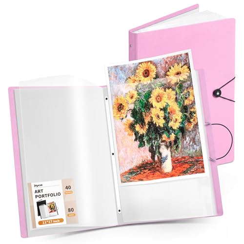 JoyCat Art Portfolio Binder Fits 11"x17",40 Pockets Art Folder with Clear View Pages, 80 Sheets Presentation Binder for Artists and Students (Pink) - color: Pink, size: 11x17 inch