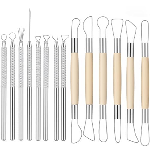 Pottery Ribbon Sculpting Tools Kit，14 Piece Set of Ceramic Edging Tools, Clay Sculpting Tool with Aluminum and Stainless Steel, Used for Carving, Modeling, with Feather Line Texture