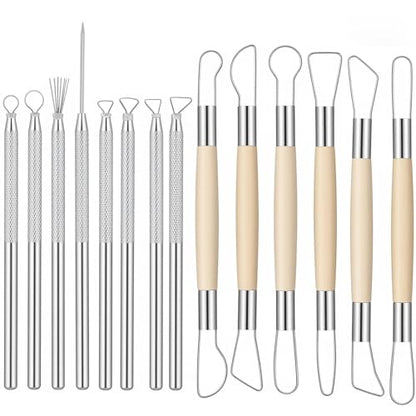 Pottery Ribbon Sculpting Tools Kit，14 Piece Set of Ceramic Edging Tools, Clay Sculpting Tool with Aluminum and Stainless Steel, Used for Carving, Modeling, with Feather Line Texture