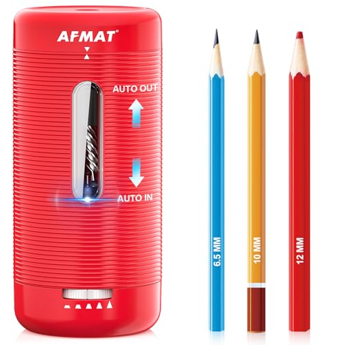 AFMAT Electric Pencil Sharpener, Fully Automatic Pencil Sharpener, Auto in & Out, Rechargeable Hands-Free Sharpeners for Jumbo & Colored Pencils (6.5-12mm), Portable for Home/Classroom/Office PSC2 - color: Red