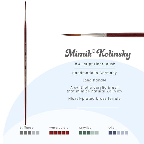 Creative Mark Mimik Kolinsky Watercolor Brush - # 4 Script Liner - Long Handle Synthetic Paint Brush - Handmade in Germany - Synthetic Sable Paint Brushes for Professional Artists - Animal-Friendly - size: 4