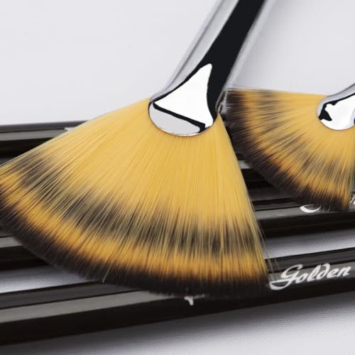 Golden Maple Fan Brushes, 3Pcs Soft Anti-Shedding Nylon Hair, Birch Wooden Long Handle Artist Paint Brush Set for Acrylic Watercolor Oil Painting