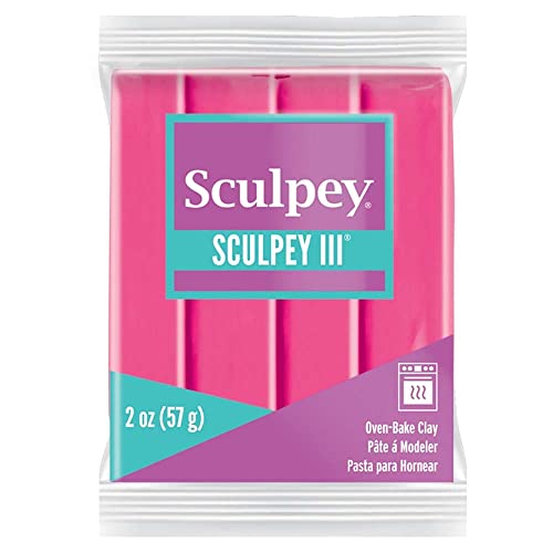 Sculpey III® Polymer Oven-Bake Clay, Candy Pink, Non Toxic, 2 oz. bar, Great for modeling, sculpting, holiday, DIY, mixed media and school projects.Perfect for kids & beginners! - size: 56 Gr - Candy Pink