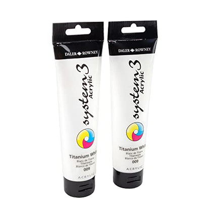 Daler Rowney System3 Titanium White 150ml Acrylic Paint Tube 2 pack - Acrylic Painting Supplies for Artists and Students - Artist Paint for Murals Canvas and More - Art Paint for All - style: 2 Pack, Medium Body