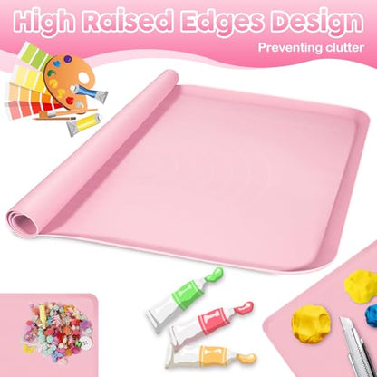 Silicone Art Mat for Crafts, Large 24x19.5 Inch Silicone Painting Mat & Craft Mat with Raised Edges for Artists, Jewelry Making, Playdough, Activities,Pink - color: Pink