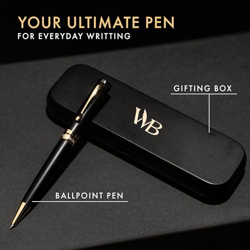 Wordsworth and Black Ballpoint Pen Set - Stunning Luxury Pen Bamboo Blackwood Gold Finish, Refillable, Best Ball Pen for Men & Women, Black Ink Refill, Elegant, Point Pen - color: Black Wood