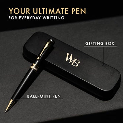 Wordsworth and Black Ballpoint Pen Set - Stunning Luxury Pen Bamboo Blackwood Gold Finish, Refillable, Best Ball Pen for Men & Women, Black Ink Refill, Elegant, Point Pen - color: Black Wood