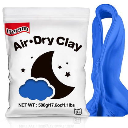 ifergoo Blue Air Dry Clay - Moldable Cosplay, DIY Creative Modeling Clay for Adult Arts & Craft Project, Fake Bake, Slime Supplies, Super Light Magic Foam Molding Clay, Soft, No-Sticky, 1.1LBS/500G - color: Blue/500g