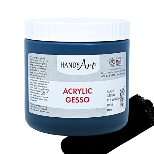 Handy Art Acrylic Gesso, 16 oz, Black, Primer for Canvas, Wood, & Artist Painting Surfaces, Enhances Acrylic Paint Adhesion, Low Viscosity, Thick Coverage, Certified Safe & AP Non-Toxic, Made in USA - color: Black Gesso, size: 16 Fl Oz (Pack of 1)