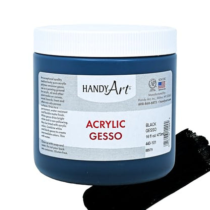 Handy Art Acrylic Gesso, 16 oz, Black, Primer for Canvas, Wood, & Artist Painting Surfaces, Enhances Acrylic Paint Adhesion, Low Viscosity, Thick Coverage, Certified Safe & AP Non-Toxic, Made in USA - color: Black Gesso, size: 16 Fl Oz (Pack of 1)