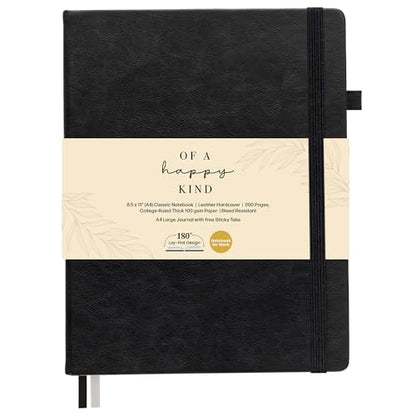 Classic Lined Journal Notebook 8.5x11" A4 Hardcover Leather - Black - 200 Pages College Ruled Large with Sticky Tabs, Pockets, and Pen Loop for Writing and Journaling - Big Hardback Men and Women - color: Black, size: A4 200 Pages