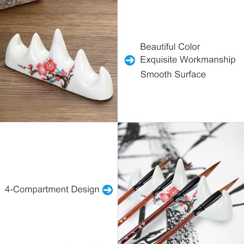 PATIKIL Calligraphy Writing Brush Rack, 2 Pack 4 Ports Ceramic Chinese Calligraphy Brush Pen Holder Stand Rest Tool for Writing Painting Brushes, White