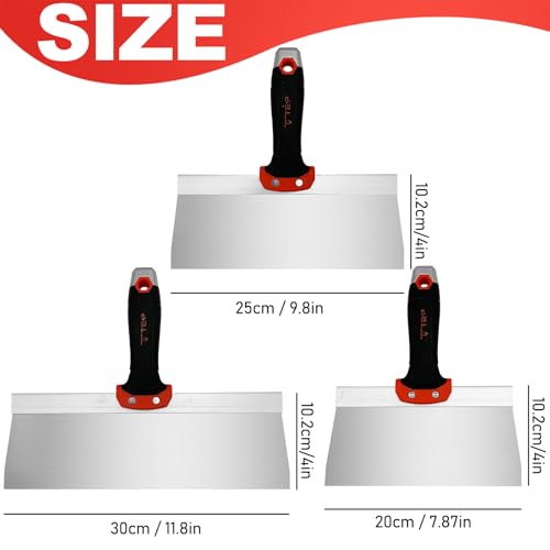 Drywall Knife 3pcs/Set, Stainless Steel Taping Knives Kit Includes 8'', 10'', 12'' Tools, Perfect for Drywall Joint Taping, Finishing & Patching - color: Black - E Set