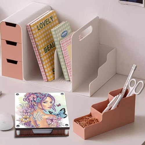 JISHSHAY 2 PCS Diamond Art Note Box Beautiful Woman Diamond Painting Note Pad Holder Gem Painting Gem Art Memo Boxes Mosaic Kits for Adults Embroidery Kit Memo Pad Holder, Contains 120 Sheets of Paper - color: Woman 1