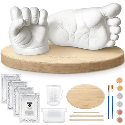 KeaBabies Baby Casting Kit Hands and Feet Mold - 3D Newborn Hand Casting Kit & Stylish Wood Base, Easy DIY Infant Foot Molds 0-9 Months, First Christmas & Baby Keepsake Shower Gifts(Oval, Ash Wood) - color: Ash Wood, style: Oval