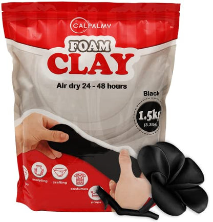 3.3 lbs Moldable Cosplay Foam Clay (Black) - Air-Dry High Density Clay for Intricate Designs - Dries Evenly Within 24-48 Hours - Sandable and Paintable Clay Foam - color: Black, size: 1500g