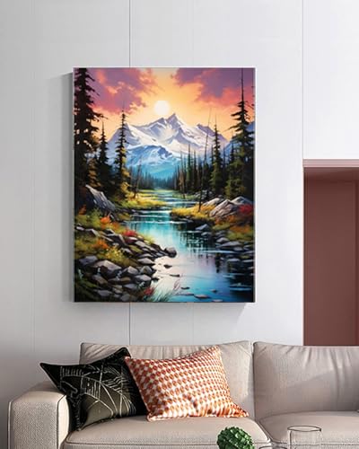 TOCARE Mountains Paint by Numbers Kit for Adults Beginners, Adult Paint by Number Kits Mountain Streams, Acrylic Adults’ Paint-by-Number Kits Nature 16x20inch - color: Mountains Stream