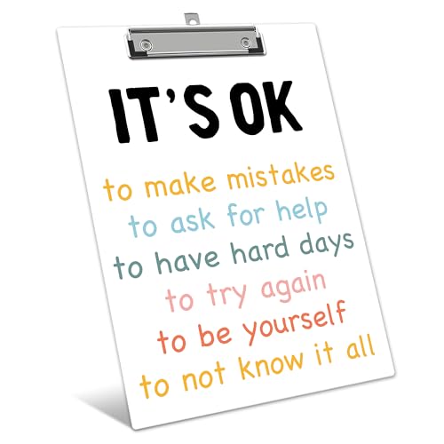 Inspirational Clipboard, Positive Afirmations ClipBoards with Low Profile Clip for Toddler Kids Students, Motivational ClipBoards Suitable for School Office, 12.6 x 9 Inch Size - C08 - style: It's Ok To Make Mistakes