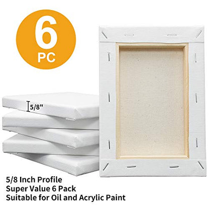 FIXSMITH Stretched White Blank Canvas- 5x7 Inch,6 Pack,Primed,100% Cotton,5/8 Inch Profile of Economy Value Pack for Acrylics,Oils & Other Painting Media. - size: 5"x7"