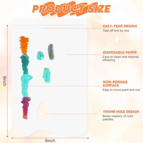 Palette Paper Pad, 6"x9" Disposable Paint Palette Paper, 40 Heavyweight Sheets (120gsm/73lb) for Oil, Acrylic, Watercolor - Mixing Palette Pad with Tear-Off Design - size: 6 x9 inch