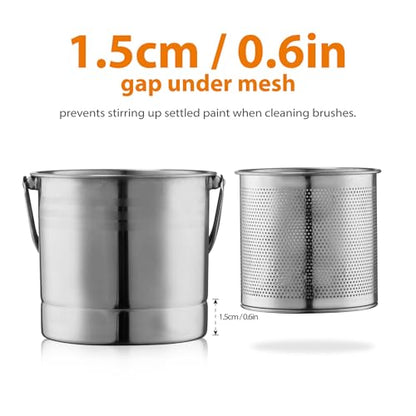 Paint Brush Cleaner Tools – Stainless Steel Brush Washer with Removable Dual-Mesh Strainer & Airtight Dust-Proof Lid, 58 oz Large Capacity Rinse Cup for Oil, Acrylic & Watercolor Brushe（L）