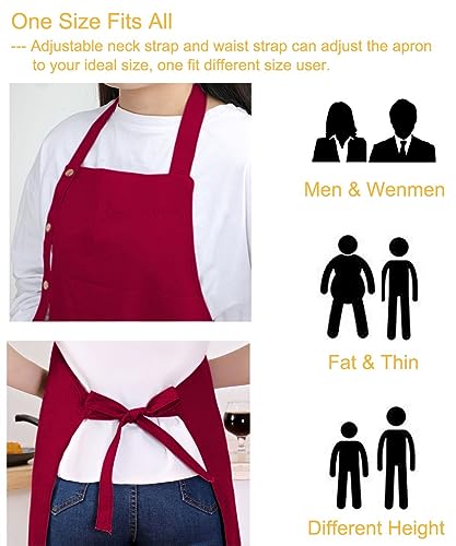 Kitchen Cooking Apron for Women Men with Big Pockets Canvas Waterproof Aprons for Server Pottery Artist Chef Apron - color: Red