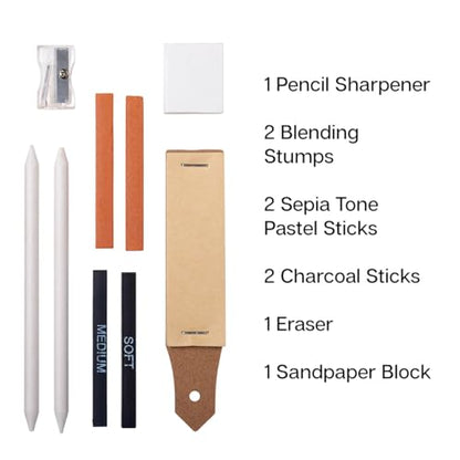 KINGART 13-Piece Sketching & Drawing Set – Complete Artist Kit with Graphite, Charcoal & Pastel Pencils, Blending Tools & Eraser in Portable Case – Art Supplies for Beginners & Professional Artists