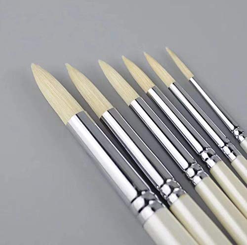 XDT#767 Round Artist Paint Brush 6 Piece Set Medium Stiff Hog Bristle Extra Long Handle #1#3#5#7#9#11, Oil Acrylic Watercolor