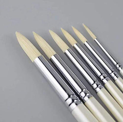 XDT#767 Round Artist Paint Brush 6 Piece Set Medium Stiff Hog Bristle Extra Long Handle #1#3#5#7#9#11, Oil Acrylic Watercolor