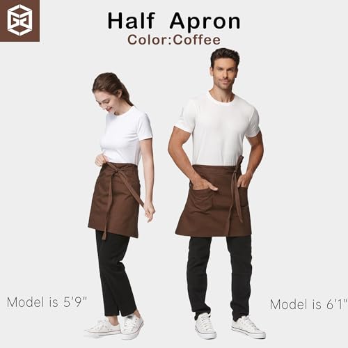 Unisex Waist Apron with Pockets Waiter Bar Half Bistro Apron 4251BY - color: Coffee, size: 1 Pack