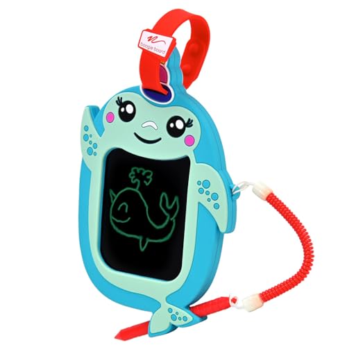 Boogie Board Sketch Pals Noa the Narwhal 4” LCD Writing Tablet for Kids – Reusable Mess-Free Drawing Pad with Tethered Stylus – Clip-On Travel Doodle Board Toy – Ages 3+ - style: Noa Narwhal