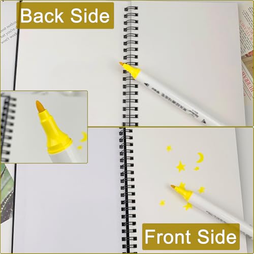 Set of 2, Each with 20 Sheets, 7.5 x 5.1 Inches, 140 lb Cold Press Watercolor Paper, 1150 GSM Black Hard Cover, Spiral Bound, White Pages for Drawing and Painting