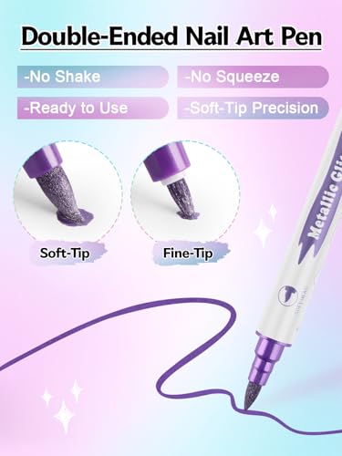 10 Color Metal Giltter 3D Nail Art Pens Set, Kalolary Double-ended Nail Point Dotting Pen Drawing Painting Liner Brush for DIY Nail Art Beauty Adorn Manicure Tools(G) - color: G