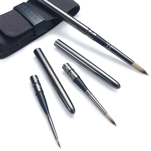 Artify Travel Watercolor Brushes, Outdoor Paint Brushes, Water Color Paint Brush Set with Anti-Rust Polished Metallic Gray Finish, Painting Brushes for Watercolor Gouache Ink - Gift for Artist (3PCS) - size: 3PCS
