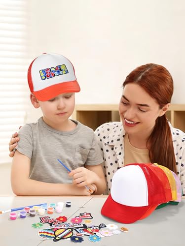 Aneco DIY Blank Trucker Hats Kit Adjustable Baseball Caps | Embroidered Patches, Paint Tools Included, Craft Kit, Sports Events, Group Activity, Party Favor - color: Multicolor