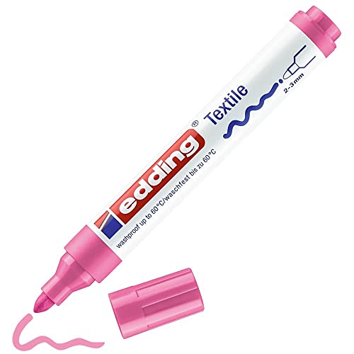 edding 4500 Textile Marker - Pink - 1 Pen - Round Nib 2-3 mm - Permanent Fabric Markers for Drawing on Textiles, wash-Resistant up to 60 °C - Marker pens for Fabric Lettering - color: Pink, size: 1 Count (Pack of 1)