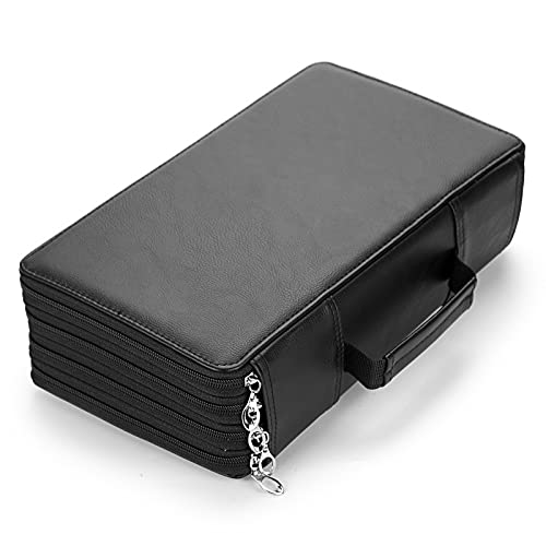 BTSKY 300 Slots Colored Pencil Organizer - Deluxe PU Leather Pencil Case Holder with Handle Strap Pencil Box Large for Colored Pencils Watercolor Pencils Black - color: Black